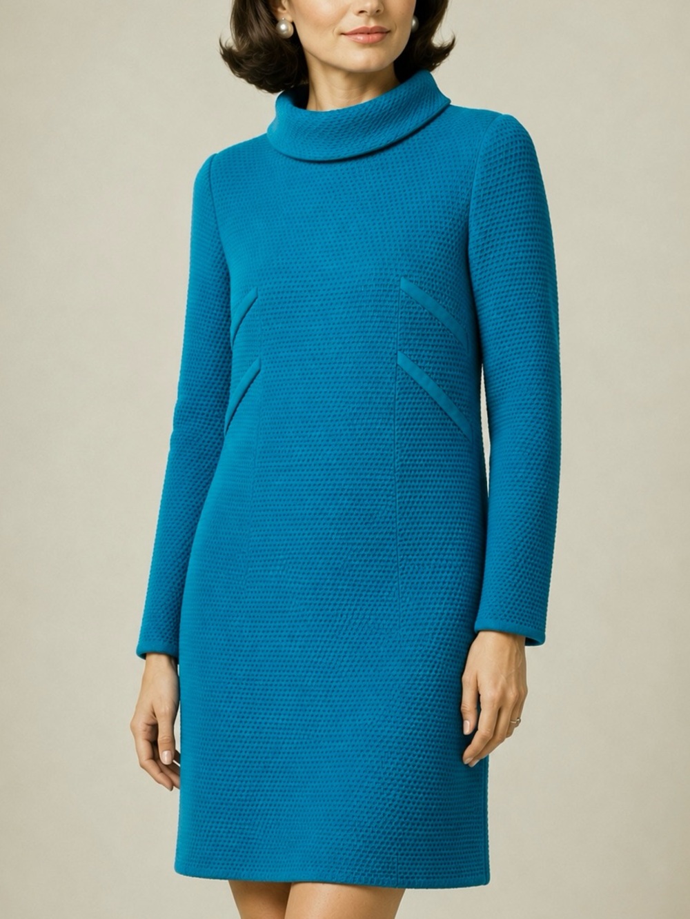 RARE Vintage 100% Wool Gian Del Valentino Milan Italy Mod Mock Neck Shift Dress